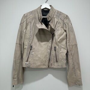 Bod & Christensen Distressed Look Tan Faux Leather Jacket Size M